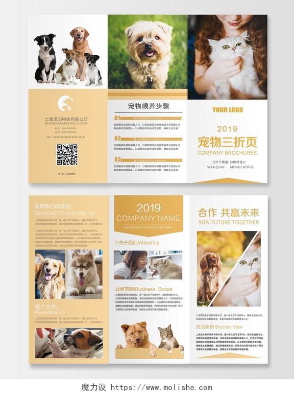 清新简约宠物店三动物宣传三折页